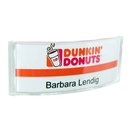 ID6002 Ívelt plexi névkitűző tű és csipesz rögzítéssel, 75x30mm