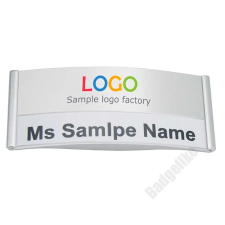 ID6009_E_M_80x32 Elegáns névkitűző fix logoval mágnessel EZÜST