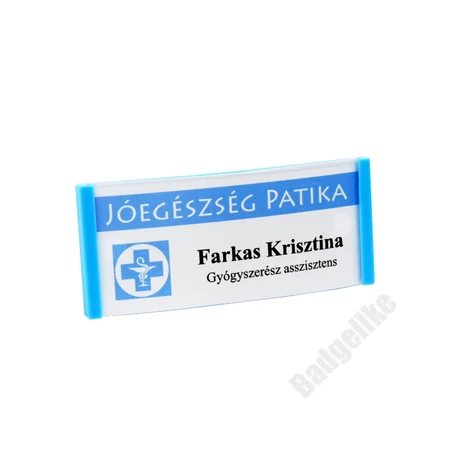 ID6011 Praktikus névkitűző, VILÁGOSKÉK, mágneses rögzítéssel, 30x70mm